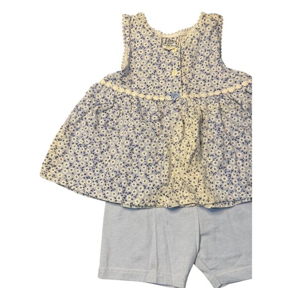 VTG Little Lass Girls 4T 2-Pcs Matching Outfit Baby Blue 90's Floral Lace Retro - Picture 3 of 13